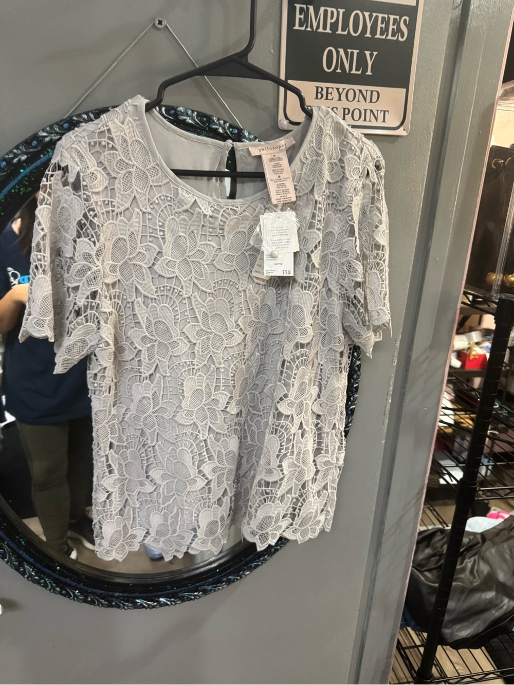 Philosophy Floral Lace Short Sleeve Top - Light Gray